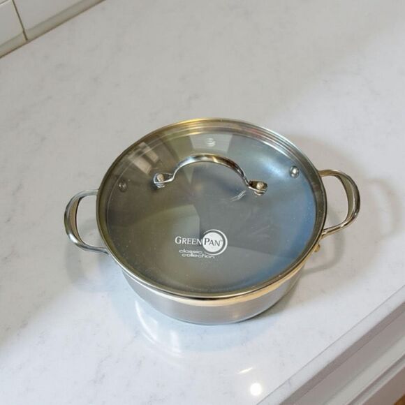 Green Pan Ceremic Non Stick 8” Double Handel Everyday Frying Pan & Glass Lid - Picture 1 of 8